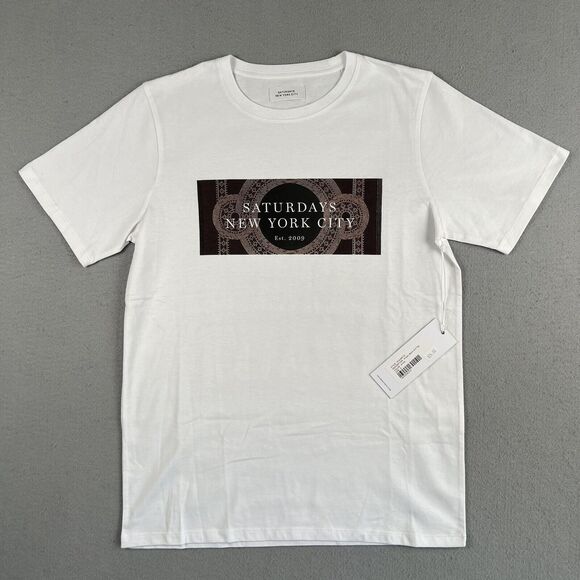 NWT Saturdays NYC White Mosaic Block Short Sleeve Crew Neck Shirt Men’s Size S - Picture 1 of 16